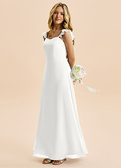Azazie Mavie Junior White A-Line Ruched Chiffon Dress image3