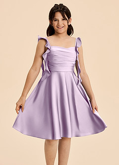 Azazie Kira Junior A-Linie Gestreift Stretch-Satin Kleid Frostiges Flieder image1