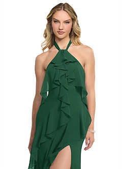 Azazie Velma Vestidos de damas de honor Vestido de Verde Oscuro de Gasa de Corte en A con Corte Lateral image4
