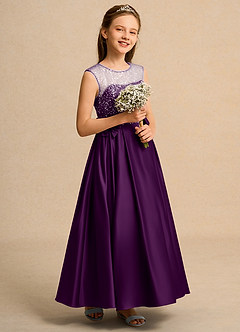 Azazie Candy Girl vestidos de niña de las flores Vestido de Uva de Satin Mate de Princesa con Lazo image5