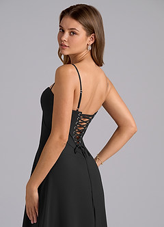 Azazie Valentine Bridesmaid Dresses Black A-Line Corset Chiffon Dress image6