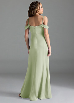 Azazie Amyra Junior Dusty Sage Sheath Off the Shoulder Stretch Satin Dress image5