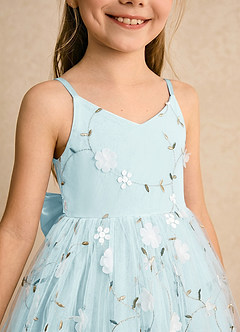 Azazie Junebug Flower Girl Dresses Sea Glass Ball-Gown Spaghetti Strap Tulle Dress image6