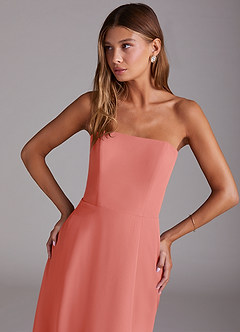 Azazie Wren Bridesmaid Dresses Salmon Pink A-Line Strapless Chiffon Dress image5