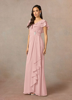 Azazie Snapdragon Brudens mor kjoler A-Line V-hals Ruched Chiffon Gulv-længde Kjole image2
