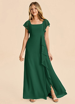 Azazie Noah Junior Vestido Verde Oscuro de Gasa de Corte en A con Drapeado image1