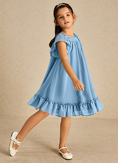 Azazie Tot vestidos de niña de las flores Vestido de Azul Acero de Gasa de Corte En A con Con mangas image1