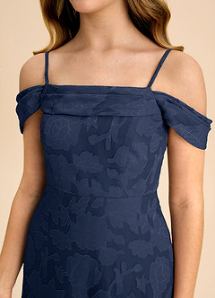Azazie Anselie Junior Dark Navy A-Line Off the Shoulder Floral Burnout Dress image7