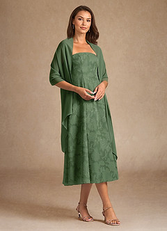 Azazie Lorain Kleider für die Brautmutter A-Linie Plissee Blumen-Burnout Kleid Eukalyptus image4