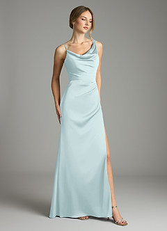 Azazie Samara Bridesmaid Dresses Mist Mermaid Pleated Stretch Satin Dress image4