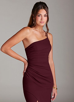 Azazie Eren Abiti da Damigella Abito Tubino in Crepe Elasticizzato Monospalla Cabernet image6