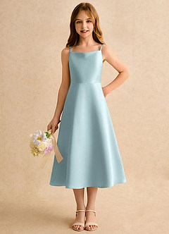 Azazie Jaella Girls Formal Blomsterpigekjoler A-Line Plisseret Mat satin Te-længde Kjole image5