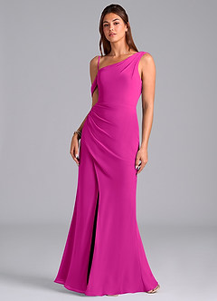 Azazie Madelyn Bridesmaid Dresses Fuchsia Mermaid One Shoulder Chiffon Convertible Dress image4