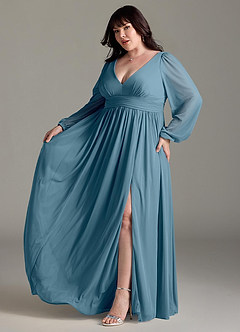 Azazie Norah Bridesmaid Dresses Bermuda A-Line V-Neck Long Sleeve Chiffon Dress image10