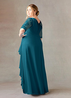 Azazie Dionysus Mother of the Bride Dresses Ink Blue A-Line Boatneck Lace Chiffon Dress image9