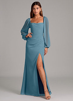 Azazie Brixley 신부 들러리 드레스 인어 긴팔 쉬폰 바닥 길이 드레스 image6