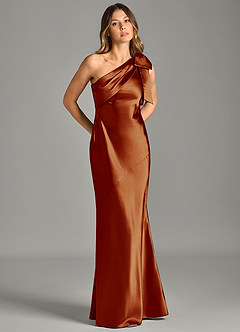 Azazie Yuanna Bridesmaid Dresses Auburn Mermaid One Shoulder Metallic Satin Dress image5
