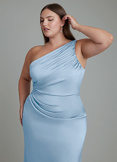 Azazie Akilah Robes de demoiselle d'honneur Robe Sirène en Satin extensible Asymétrique Poudre Bleue image13