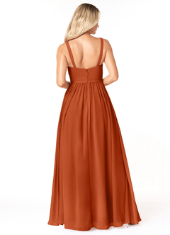 Azazie Chanel Robes de demoiselle d'honneur Robe Trapèze en Mousseline de soie Plissée Orange Brûlée image2