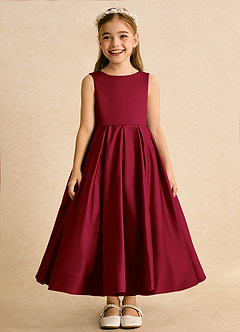 Azazie Cailee Flower Girl Dresses Burgundy Ball-Gown Pleated Matte Satin Dress image6