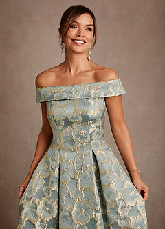 Azazie Centralia vestidos de madre de la novia Vestido de Jacquard Azul Agua de Jacquard Floral de Corte en A con Vestidos sin tirantes image7