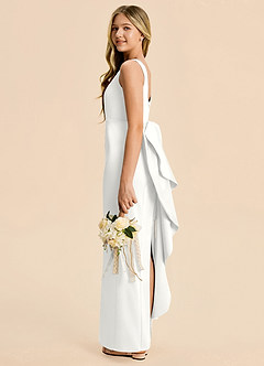 Azazie Emi Junior White Sheath Bow Stretch Satin Dress image3