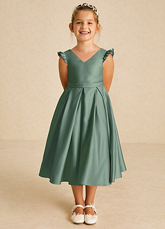 Azazie Francine Flower Girl Dresses Eucalyptus A-Line Bow Matte Satin Dress image2