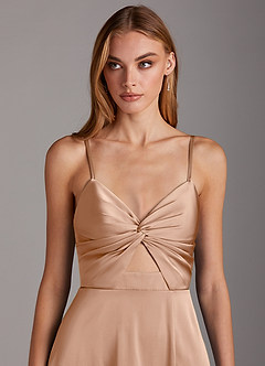 Azazie Jenna Bridesmaid Dresses English Rose A-Line Pleated Stretch Satin Dress image6