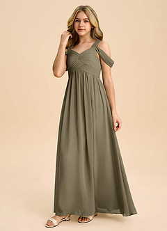 Azazie Lianne Junior Willow Green A-Line Off the Shoulder Chiffon Dress image6