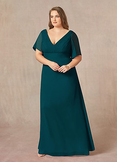 Azazie Alessa Mother of the Bride Dresses Pine A-Line V-Neck Pleated Chiffon Dress image9