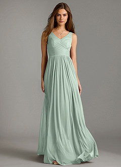 Azazie Keyla Bridesmaid Dresses Agave A-Line Pleated Mesh Dress image5