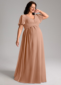 Azazie Verna Maternity Bridesmaid Dresses A-Line V-Neck Ruched Chiffon Floor-Length Dress image7