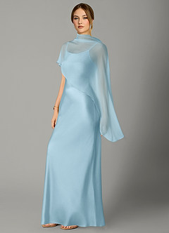 Azazie Jaleesa Bridesmaid Dresses Sky Blue A-Line High Neck Stretch Satin Dress image4