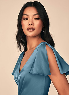Azazie Soren Bridesmaid Dresses Bermuda A-Line Pleated Stretch Satin Dress image6