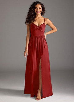 Azazie Zeya Bridesmaid Dresses Pomegranate A-Line Pleated Stretch Satin Dress image8