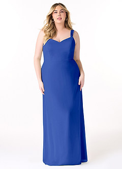 Azazie Denice Robes de demoiselle d'honneur Robe Fourreau en Mousseline de soie Plissé Bleu Roi image9