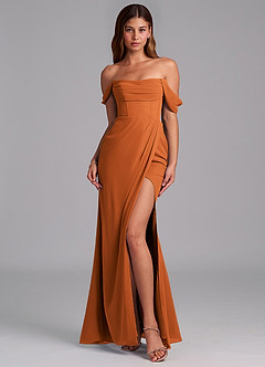 Azazie Johana Jurken voor bruidsmeisjes Converteerbaar Jurk van Chiffon met Zeemeermin Off the Shoulder Kaneel image3