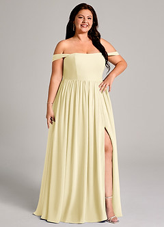 Azazie Calianna Bridesmaid Dresses Lemon Sorbet A-Line Off the Shoulder Chiffon Convertible Dress image13