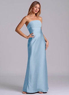 Azazie Ailanie Brudtärnklänningar Klä av Tubklänning i Stretch Satin Axelbandslös Puderblå image5