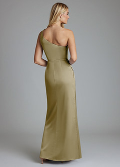 Azazie Adhara Bridesmaid Dresses Moss Green Sheath One Shoulder Stretch Satin Dress image6