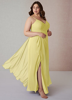 Azazie Emerald Robes de demoiselle d'honneur Robe Trapèze en Mousseline de soie Volant Sorbet Citron image9