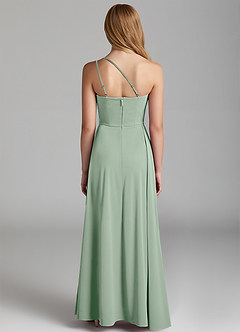 Azazie Maron Junior Agave A-Line Pleated Stretch Satin Dress image4
