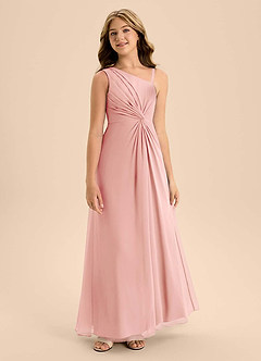 Azazie Brooke Junior A-Linie Seitliche Cut-Outs Chiffon Kleid Rosettenrosa image5