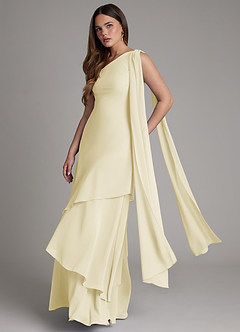 Azazie Monique Bridesmaid Dresses Lemon Sorbet A-Line One Shoulder Chiffon Dress image4