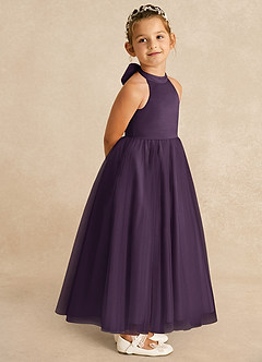 Azazie Bev Flower Girl Dresses Plum A-Line Convertible Tulle Dress image8