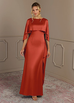 Azazie Eli vestidos de madre de la novia Vestido de Óxido de Satén Elástico de Recto con Cuello de barco image4