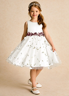 Azazie Starri Flower Girl Dresses Ivory Dusty Rose Ball-Gown Beaded Matte Satin Dress image3