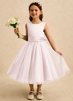 Azazie Bea Flower Girl Klänningar Klänning A-Line i Matt satäng Rosett image2