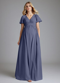 Azazie Verna Maternity Bridesmaid Dresses A-Line V-Neck Ruched Chiffon Floor-Length Dress image4