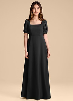 Azazie Briar Junior Black A-Line Bow Stretch Satin Dress image7